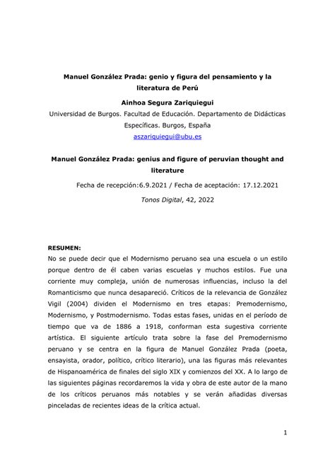 Manuel González Prada: genio y figura del pensamiento y la  .